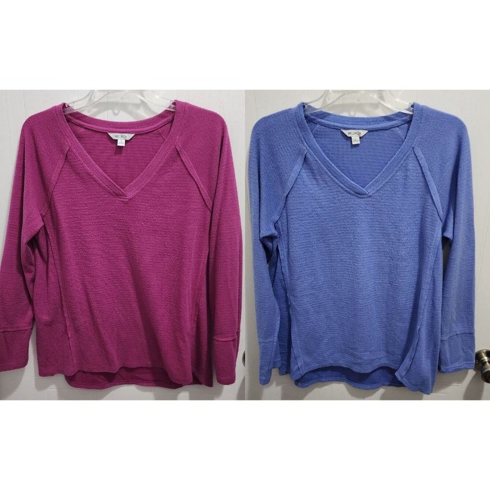 Lot of 2 Wildfox Women's Long Sleeve Tunic Sweater Tops Soft Thermal Pink/Blue S